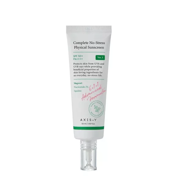 AXIS-Y Complete No-Stress hidratáló fizikai fényvédő krém növényi kivonatokkal SPF 50+ PA++++ AXIS-Y Complete No-Stress hidratáló fizikai fényvédő krém növényi kivonatokkal SPF 50+ PA++++