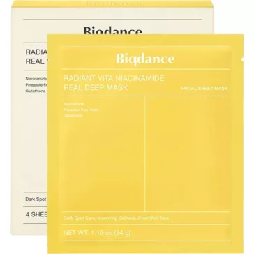   BIODANCE Radiant Vita Niacinamide Real Deep folthalványító és bőrszín-kiegyenlítő maszk (4 darab)