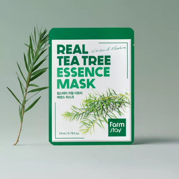 FARMSTAY Real Tea Tree nyugtató és hidratáló esszenciális maszk teafa kivonattal FARMSTAY Real Tea Tree nyugtató és hidratáló esszenciális maszk teafa kivonattal