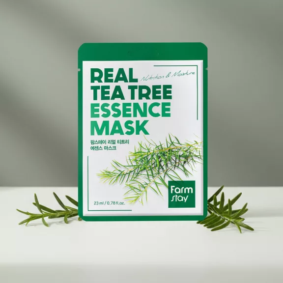 FARMSTAY Real Tea Tree nyugtató és hidratáló esszenciális maszk teafa kivonattal FARMSTAY Real Tea Tree nyugtató és hidratáló esszenciális maszk teafa kivonattal