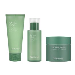   FARMSTAY Tea Tree Biome faggyúszabályzó és bőrnyugtató szett teafa kivonattal (arctisztító hab, szérum, krém)