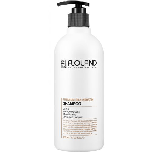 FLOLAND Premium Silk Keratin hidratáló, hajregeneráló sampon 17 féle aminosavval 530 ml
