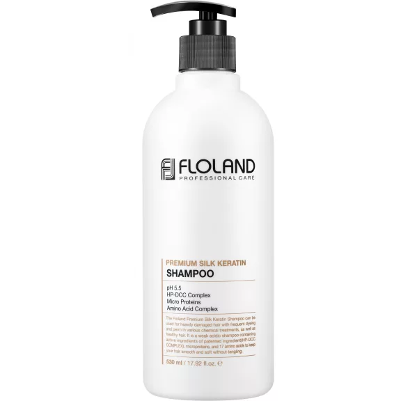 FLOLAND Premium Silk Keratin hidratáló, hajregeneráló sampon 17 féle aminosavval 530 ml