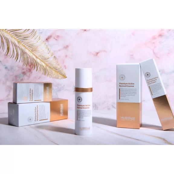 HUBISLAB Premium Active Revival esszencia termékfotó rózsaszín háttérrel HUBISLAB Premium Active Revival esszencia termékfotó rózsaszín háttérrel