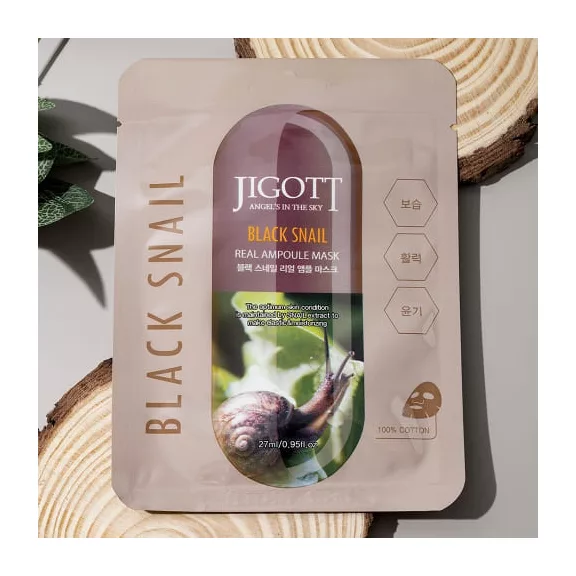 JIGOTT Real Ampoule öregedésgátló maszk fekete csiga kivonattal (10 darab)