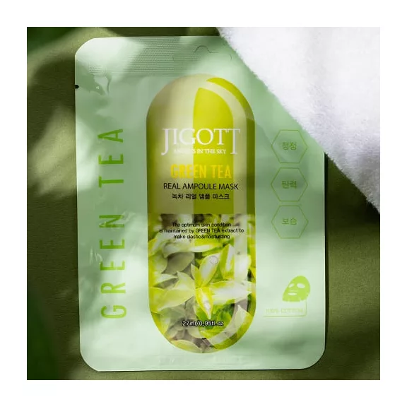 JIGOTT Real Ampoule vitalizáló maszk zöld tea kivonattal (10 darab)