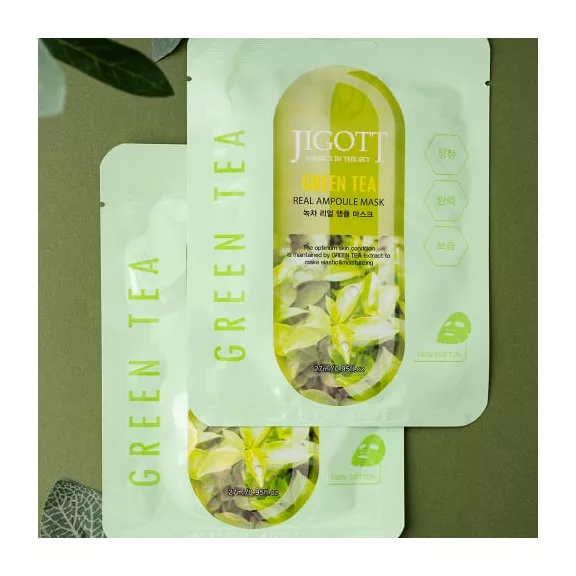 JIGOTT Real Ampoule vitalizáló maszk zöld tea kivonattal JIGOTT Real Ampoule vitalizáló maszk zöld tea kivonattal