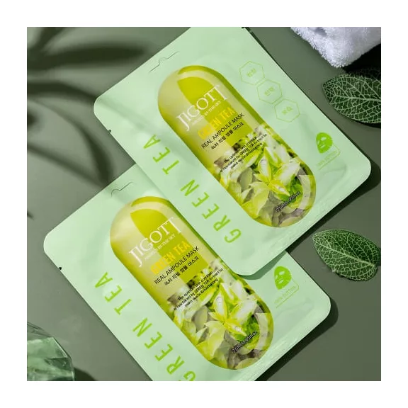 JIGOTT Real Ampoule vitalizáló maszk zöld tea kivonattal JIGOTT Real Ampoule vitalizáló maszk zöld tea kivonattal
