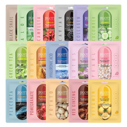 JIGOTT Real Ampoule vitalizáló 3 darabos maszk csomag (gránátalma, zöld tea, vörös ginzeng)