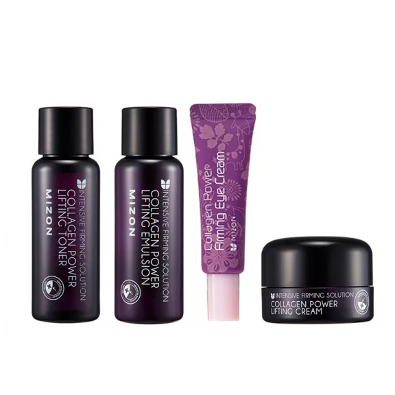MIZON Collagen mini kezdő rutin szett tengeri kollagénnel (tonik + emulzió + szemkörnyékápoló krém + krém) MIZON Collagen mini kezdő rutin szett tengeri kollagénnel (tonik + emulzió + szemkörnyékápoló krém + krém)