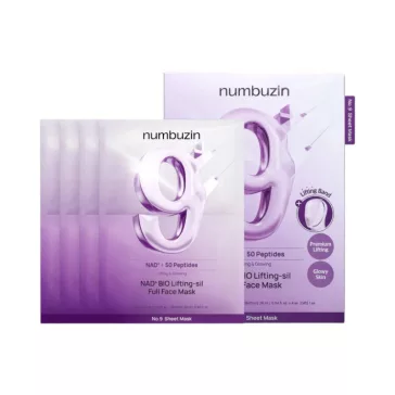   NUMBUZIN No.9 NAD+ BIO bőrfiatalító és feszesítő arcmaszk 50 féle peptiddel (4 db maszk + 1 db feszesítő pánt)