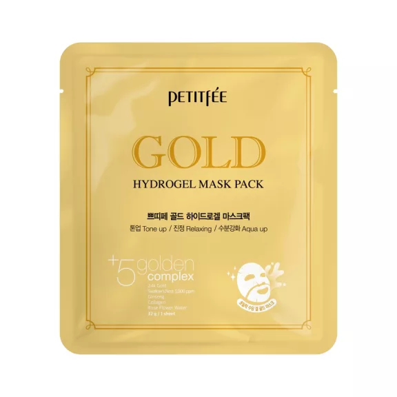 PETITFÉE Gold hidrogél maszk 5 x 32 g, arany, ginzeng és fecskefészek