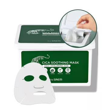   THE SAEM Cica Soothing hidratáló és nyugtató maszk csomag Centella Asiatica kivonattal és hialuronsavval (30 darab)