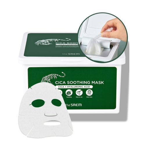 THE SAEM Cica Soothing hidratáló és nyugtató maszk csomag Centella Asiatica kivonattal és hialuronsavval (30 darab)