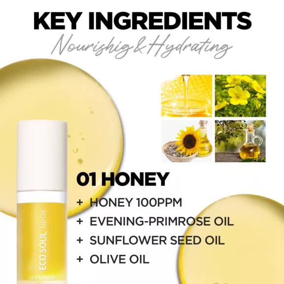 THE SAEM Eco Soul hidratáló és vitalizáló ajakápoló olaj - 01 Honey THE SAEM Eco Soul hidratáló és vitalizáló ajakápoló olaj - 01 Honey