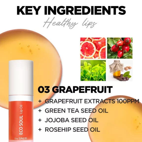 THE SAEM Eco Soul hidratáló és vitalizáló ajakápoló olaj - 03 Grapefruit THE SAEM Eco Soul hidratáló és vitalizáló ajakápoló olaj - 03 Grapefruit