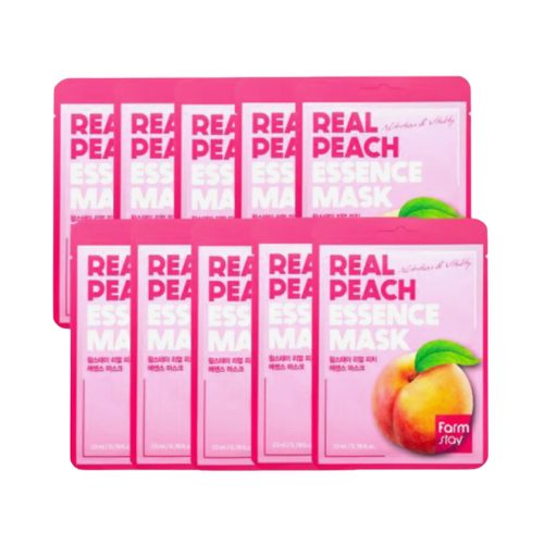 FARMSTAY Real Peach tápláló és bőrerősítő esszenciális maszk barack kivonattal (10 darab)