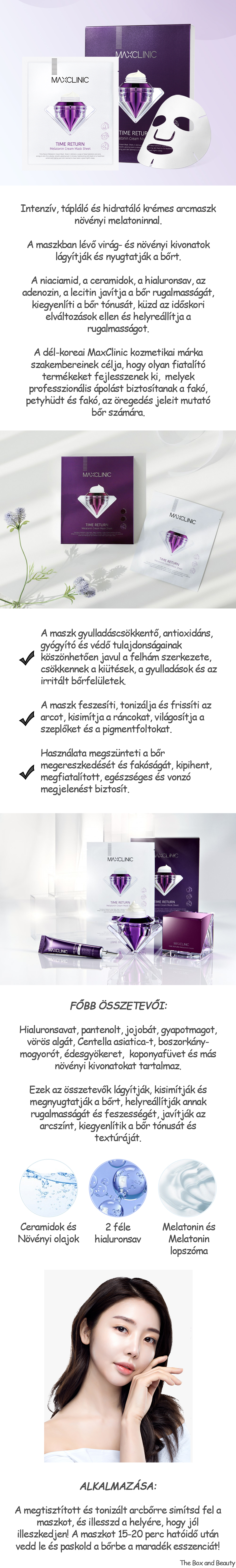 MAXCLINIC Time Return Melatonin ránctalanító, bőrszín-kiegyenlítő krémes maszk melatoninnal – gyártói termékbemutató