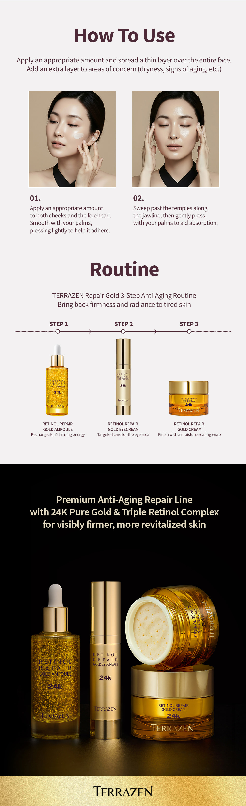 TERRAZEN Retinol Repair ránctalanító krém retinollal, peptidekkel és 24 karátos arannyal – részletes termékbemutató