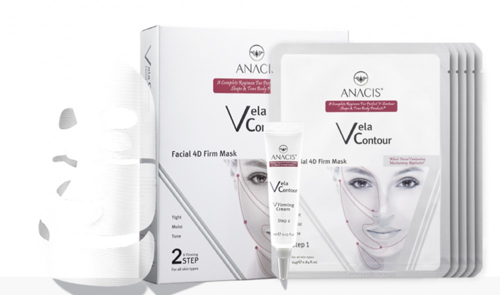 ANACIS Vela Contour 4D kétlépéses arc és nyak feszesítő maszk csomag (5 db maszk + 1 feszesítő krém)