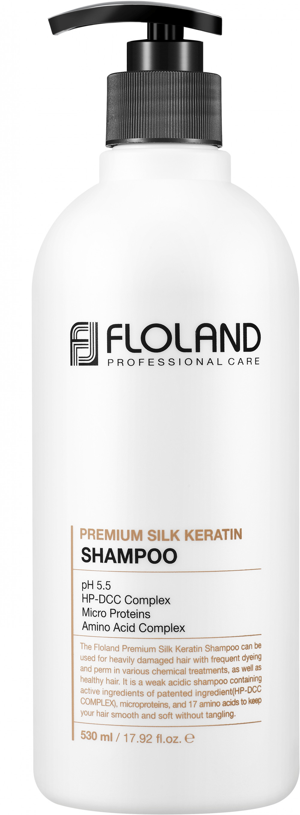 FLOLAND Premium Silk Keratin hidratáló, hajregeneráló sampon 17 féle aminosavval 530 ml